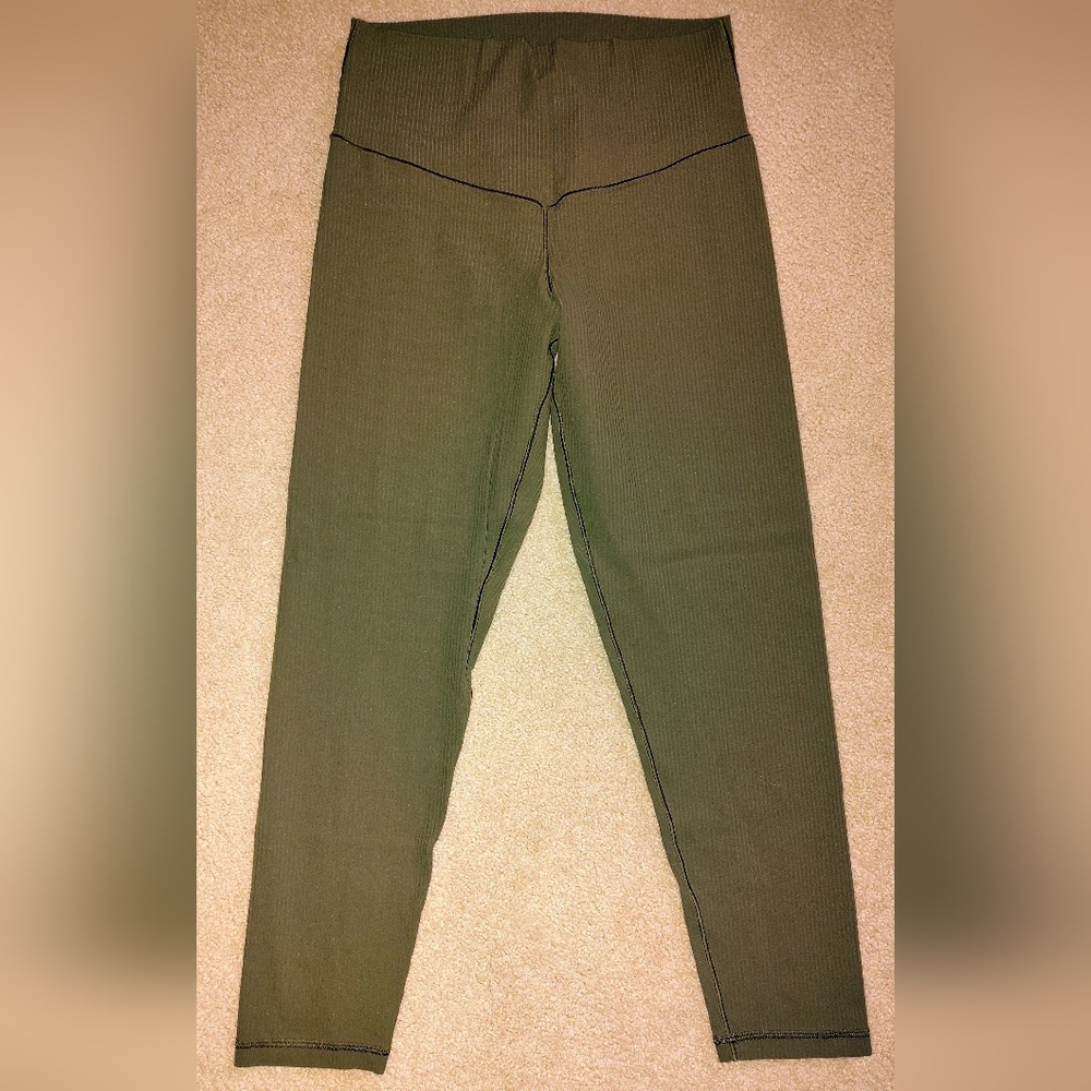 Offline By Aerie Xtra High Waisted Ribbed Leggings, Olive Green, Large